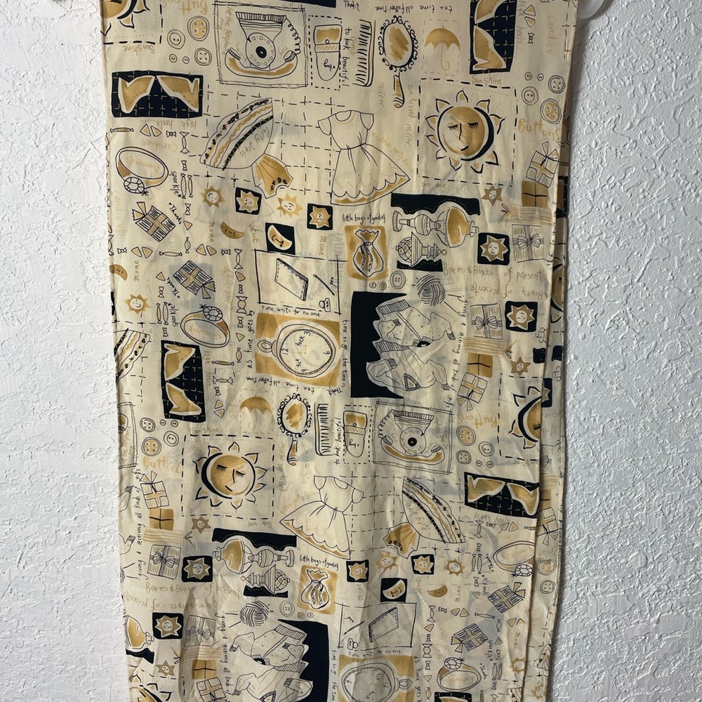 Casca Beige and Black Vintage Silk Scarf